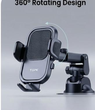 TOPK Extendable Car Phone Holder - Military Grade Suction - Hands-Free Navigation Mount for Dash & Windshield - Universal Fit for Heavy Duty Cases